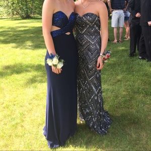 Navy Blue & Sequin Prom Dress